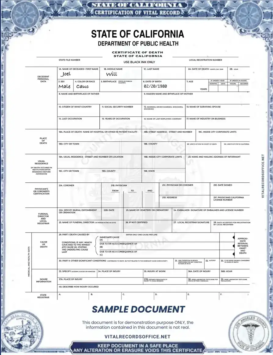 Death Certificate Example